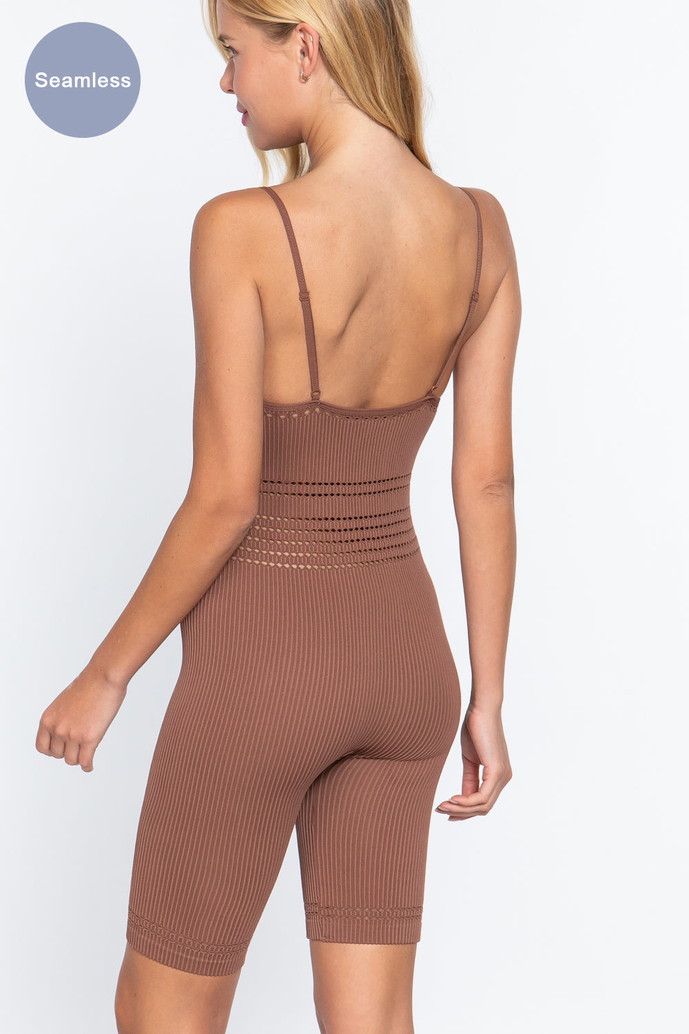 Round Neck Pointelle Detail Seamless Rib Romper