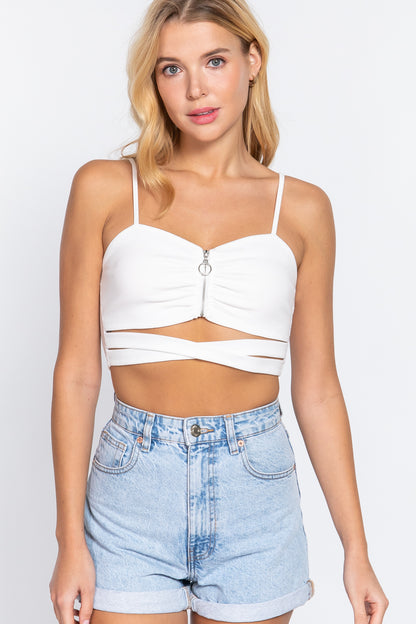 Zippered Cross Rib Knit Crop Cami