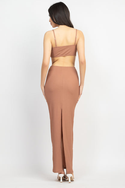 Cutout Back Slit V-neck Maxi Dress