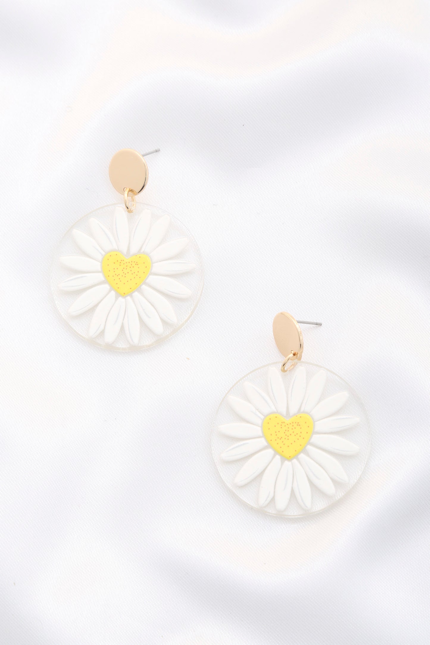 Daisy Printed Round Ac Drop Earriing