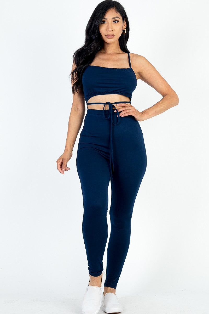 Solid Tie Front Cut Out Jumpsuit