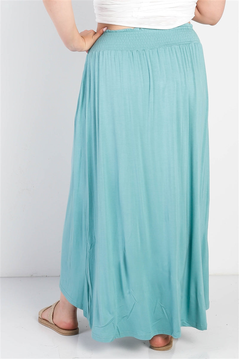 Plus Sage Smocked Waist Maxi Skirt