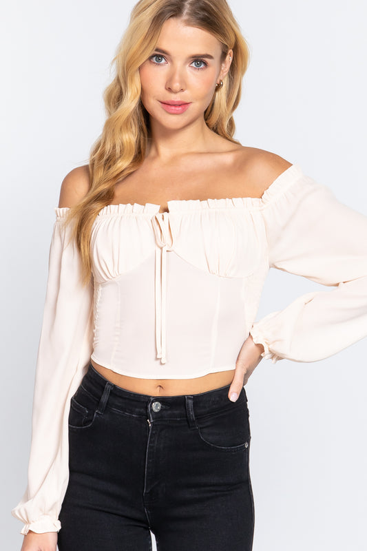 Off Shoulder Smocking Woven Top