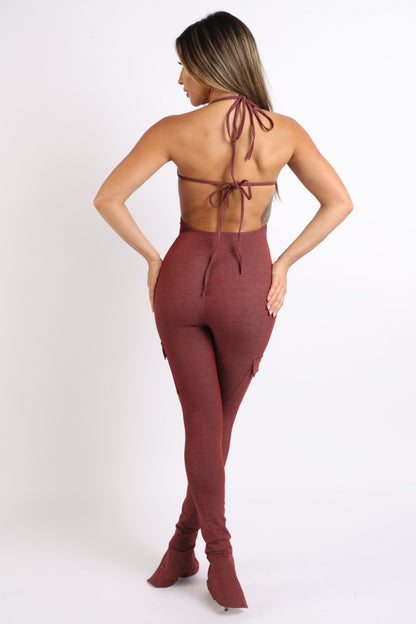 Cargo pocket halter jumpsuit